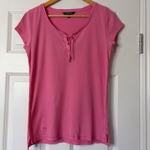 Lauren Ralph Lauren Henley Lace Up Pink Women's Short Sleeve Top Size M